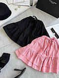 Жіночі коротка шорти-спідниця з льону рожева літня на резинці зручна посадка 42-44 46-48, фото 7