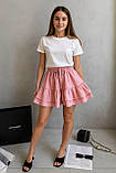 Жіночі коротка шорти-спідниця з льону рожева літня на резинці зручна посадка 42-44 46-48, фото 8