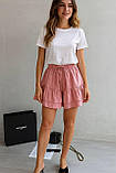 Жіночі коротка шорти-спідниця з льону рожева літня на резинці зручна посадка 42-44 46-48, фото 9