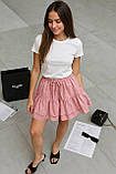 Жіночі коротка шорти-спідниця з льону рожева літня на резинці зручна посадка 42-44 46-48, фото 10