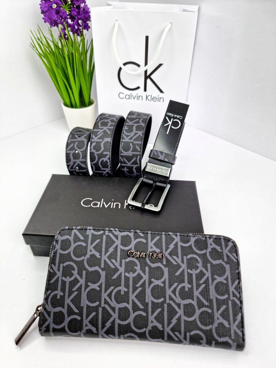 Подарунковий набір Calvin Klein синій (Ремінь + Гаманець), фото 1