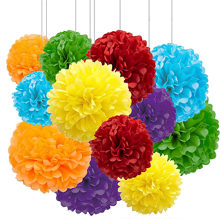 Набір з паперових кульок Помпони | Асорті кольорів, фото 1