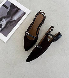 Туфельки слінгбеки балетки з відкритою пяткою замшеві коричневі 36р