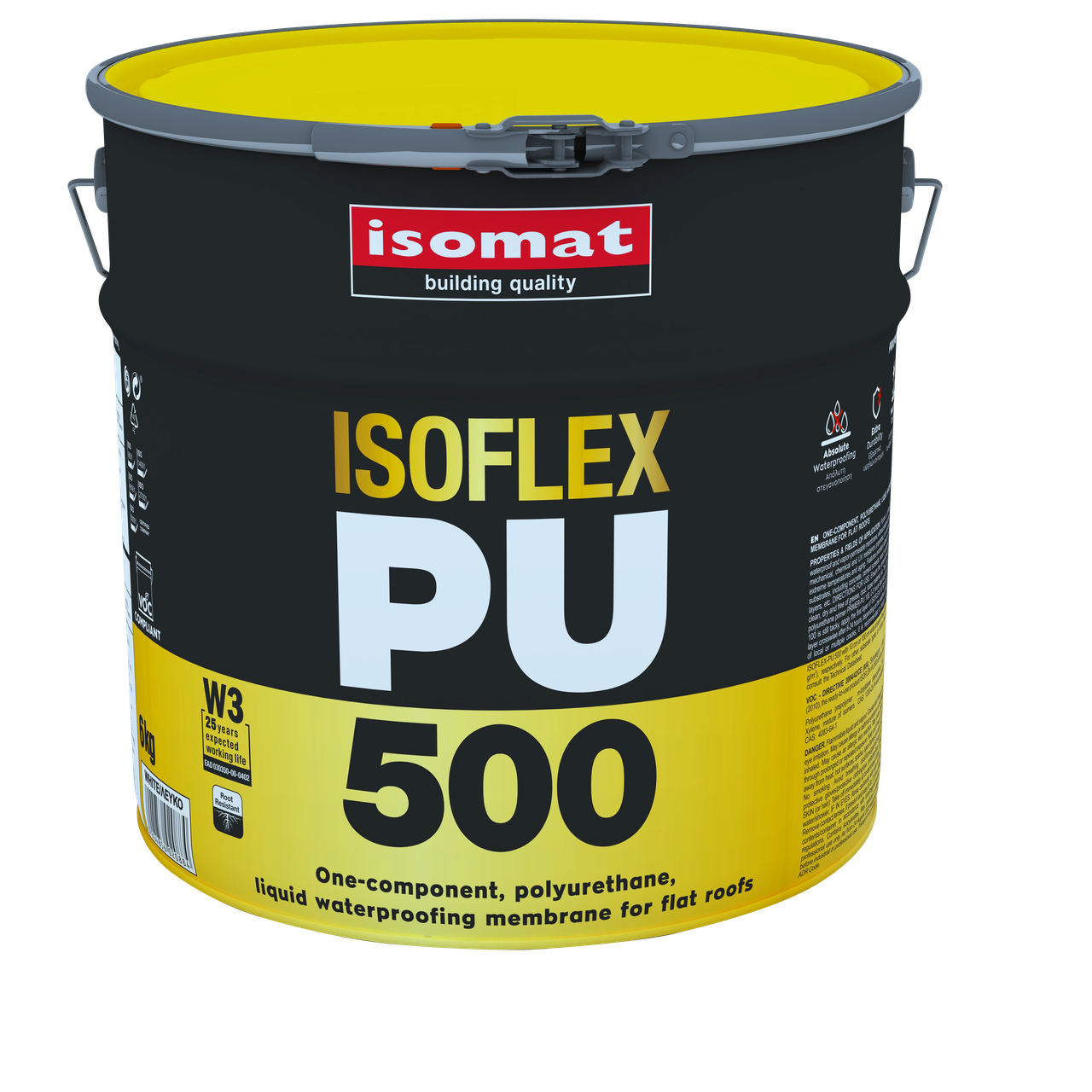 Поліуретанова гідроізоляція ISOFLEX-PU 500 White 6 кг покрівельна однокомпонентна