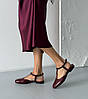 Туфельки слінгбеки балетки з відкритою пяткою шкіряні лаковані бордові, фото 2