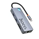 USB перехідник Hoco HB52 Wow 8-in-1 multi-function converter type-c to (HDTV+RJ45+SD/TF+PD+Type-C3.0+USB3.0*2) Grey