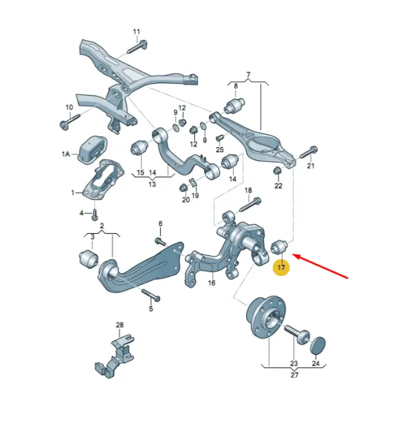 Сайлентблок заднього важеля зовнішній Skoda Octavia A5 1Z Passat B6 Golf 5 виробник Meyle