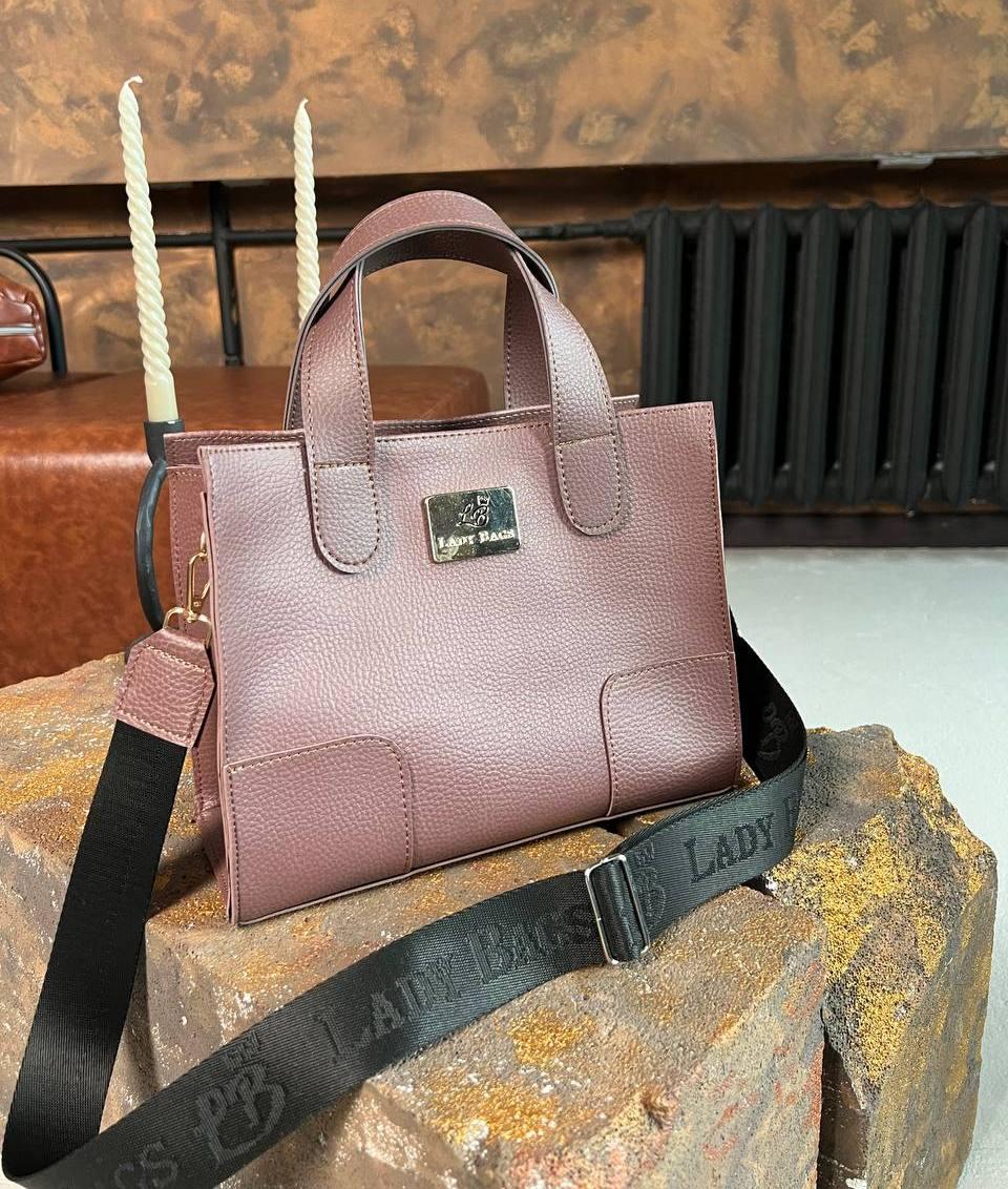 Сумка жіноча середнього розміру сумочка класична темна пудра шкірзам, фото 1