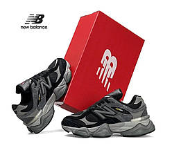 Жіночі замшеві текстиль кросівки New Balance 9060 Black Grey, кеди замша текстильні чорні. Жіноче взуття
