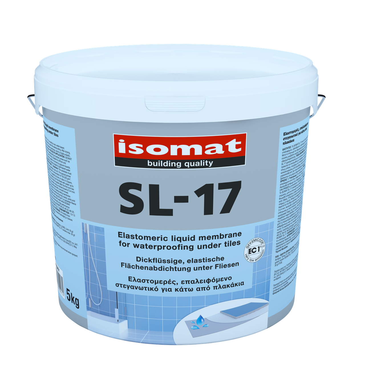 Еластомерна мембрана для гідроізоляції під плитку ISOMAT SL 17 Light Blue 5 кг, фото 1
