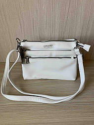 Біла стильна жіноча сумочка клатч, довга ручка, 4 відділення на блискавці