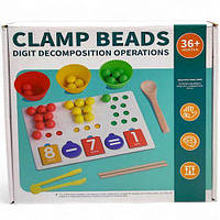 Логічна гра, дерев'яна, 22х15 см (дощечка сортувальна, вкладки-цифрови, камені сортувальні, кошики, щипчики, ложечка,