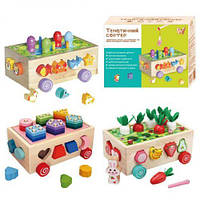 Каталка логічна, дерев'яна (сортер, 1 тематична гра, каталка на коліщатках)