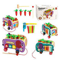 Каталка логічна, дерев'яна (ксилофон, шестерні, пальчикова гра, годинник, стукавка, у коробці)