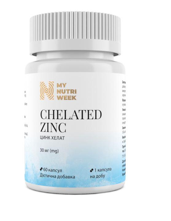 Цинк хелат, Chelated Zinc, My Nutri Week, 30 мг, 60 капсул