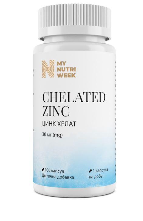 Хелатний цинк, Chelated Zinc, My Nutri Week, 30 мг, 100 капсул