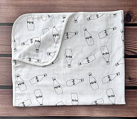 Дитячий плед мусліновий у візочок, ліжечко для новонароджених малюків з мусліну 100*80 см BST білий з чорним