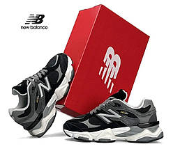 Жіночі замшеві текстиль кросівки New Balance 9060 Black Grey White, кеди замша текстильні. Жіноче взуття