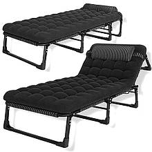 Розкладне ліжко шезлонг до 150 кг зі зйомним матрацом Leobro темно-сіре смужка
