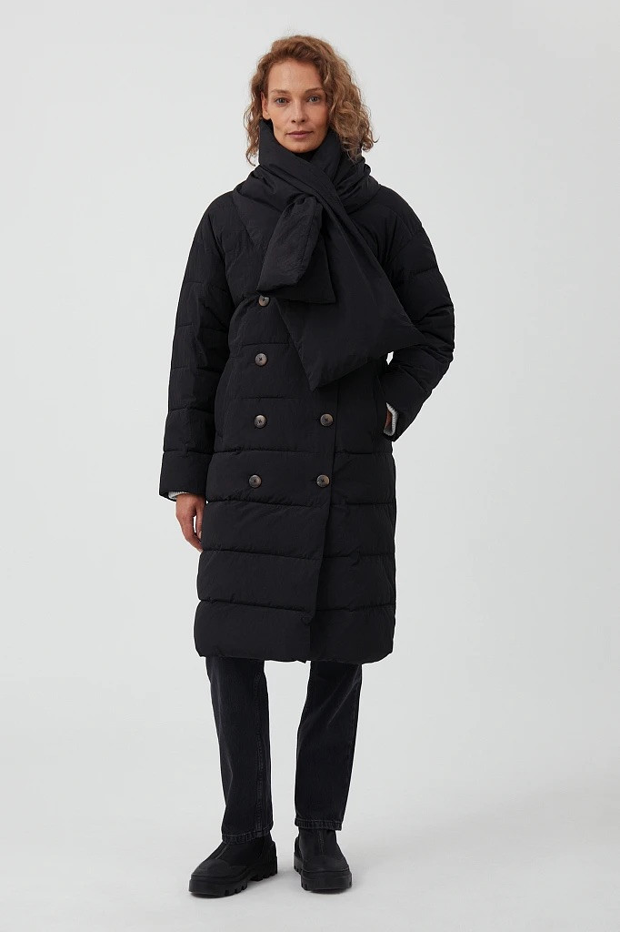 Довге жіноче зимове пальто з шарфом Finn Flare FAB110192-200 Down fill чорне 2XL, фото 1