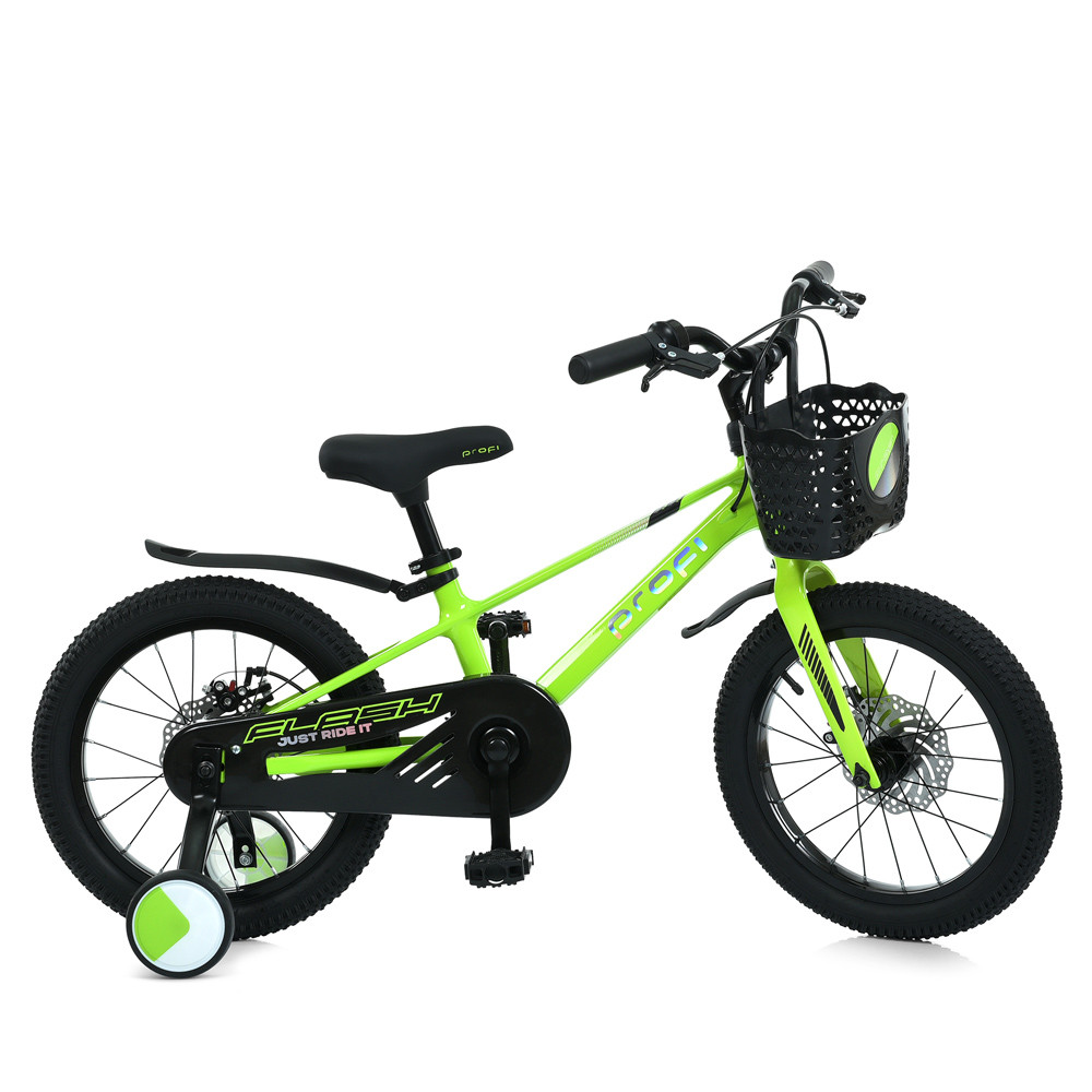 Велосипед дитячий 16д. PROF1 MB 1683 NEON GREEN (1шт) Flash,SKD85,магнієва рама,кошик,дод.кол.,зелений, фото 1
