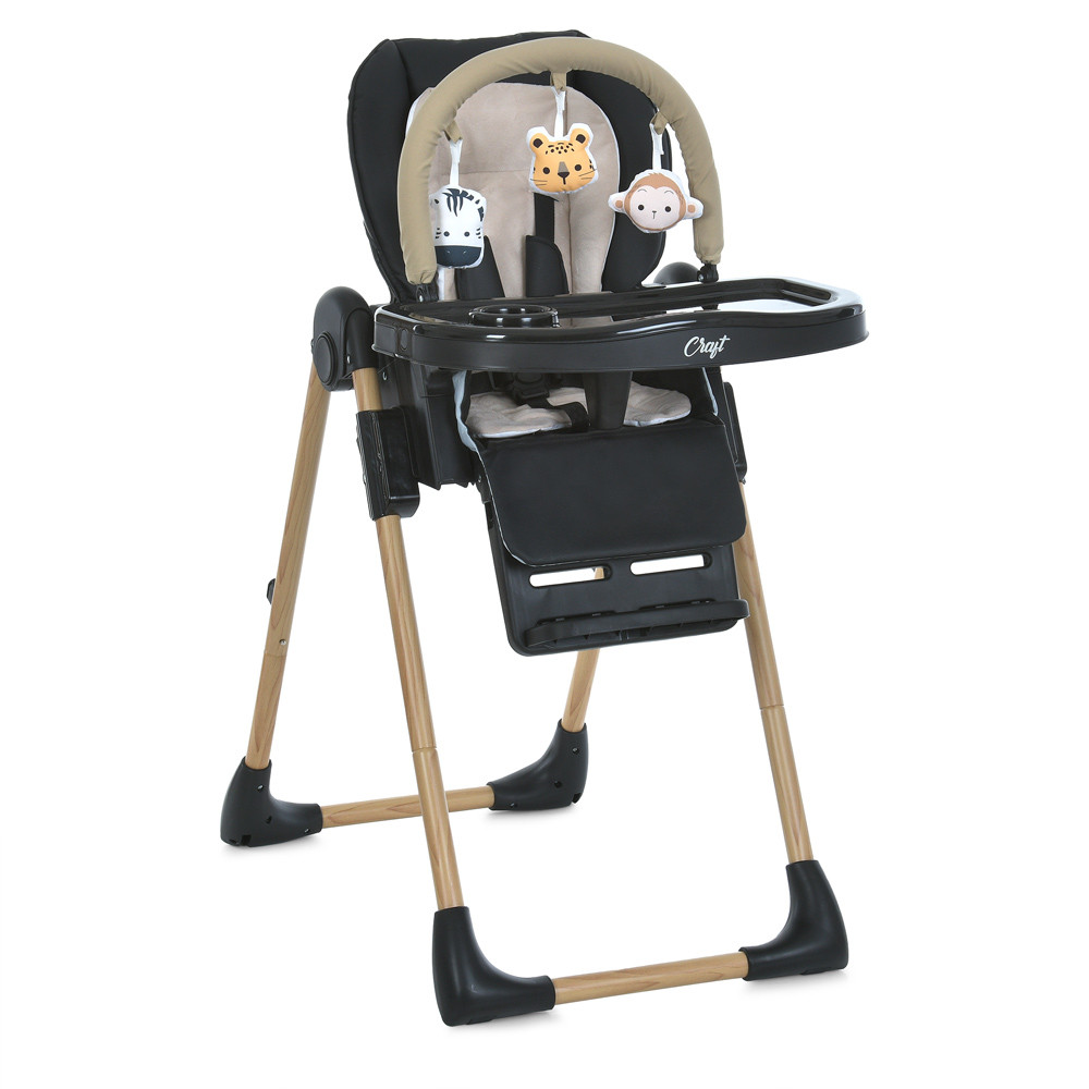Стільчик ME 1115-W CRAFT Black (1шт) для годування, 5-точ.ремені, матрац, 2 колеса, шкір., чорний, фото 1