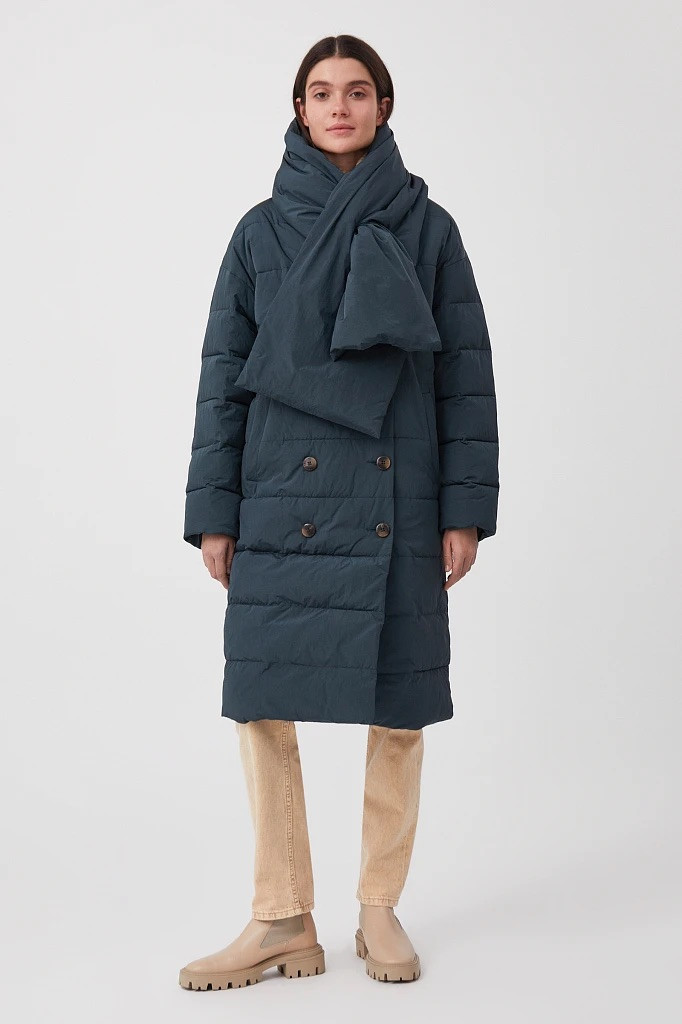 Довге жіноче зимове пальто з шарфом Finn Flare FAB110192-530 Down fill зелене 2XL, фото 1
