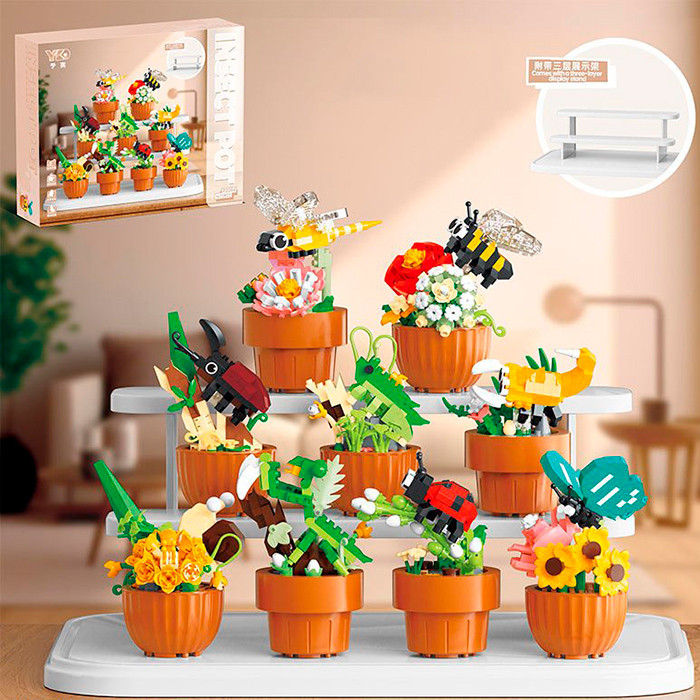 Конструктор набір квітів у горщиках, комахи, 1670дет, в кор-ці, 36-29-9см /12/, фото 1