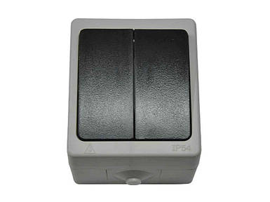 Вимикач 2 клавішний електричний Біло-чорний IP54 Elbrus зовнішній вологозахищений ТМ GISelt FG