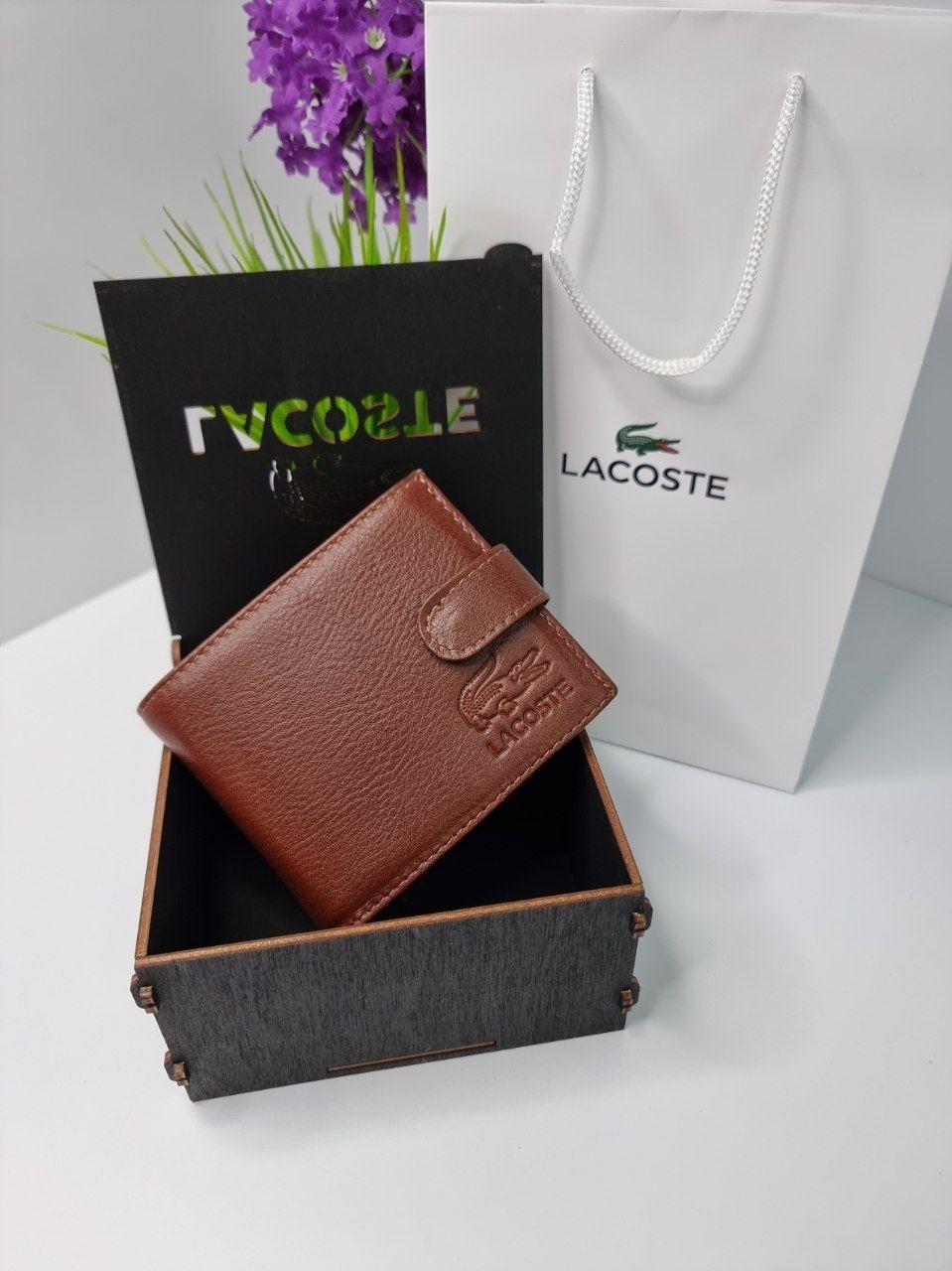 Чоловіче шкіряне портмоне в подарунковій упаковці Lacoste, фото 1
