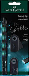Набір Faber-Castell 2 чорнографітних олівця Grip Sparkle Black-ocean з стругачкою і гумкою Sleeve, 118295