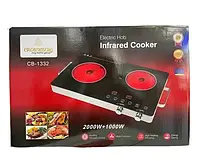 Компактная индукционная плита Crownberg электроплита 2000 Вт с двумя зонами нагрева и удобным управлением