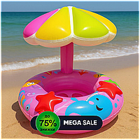 Дитячий надувний круг із парасолькою Рожевий 78 см SW-7/ Круг для плавання/ Круг надувний для дітей