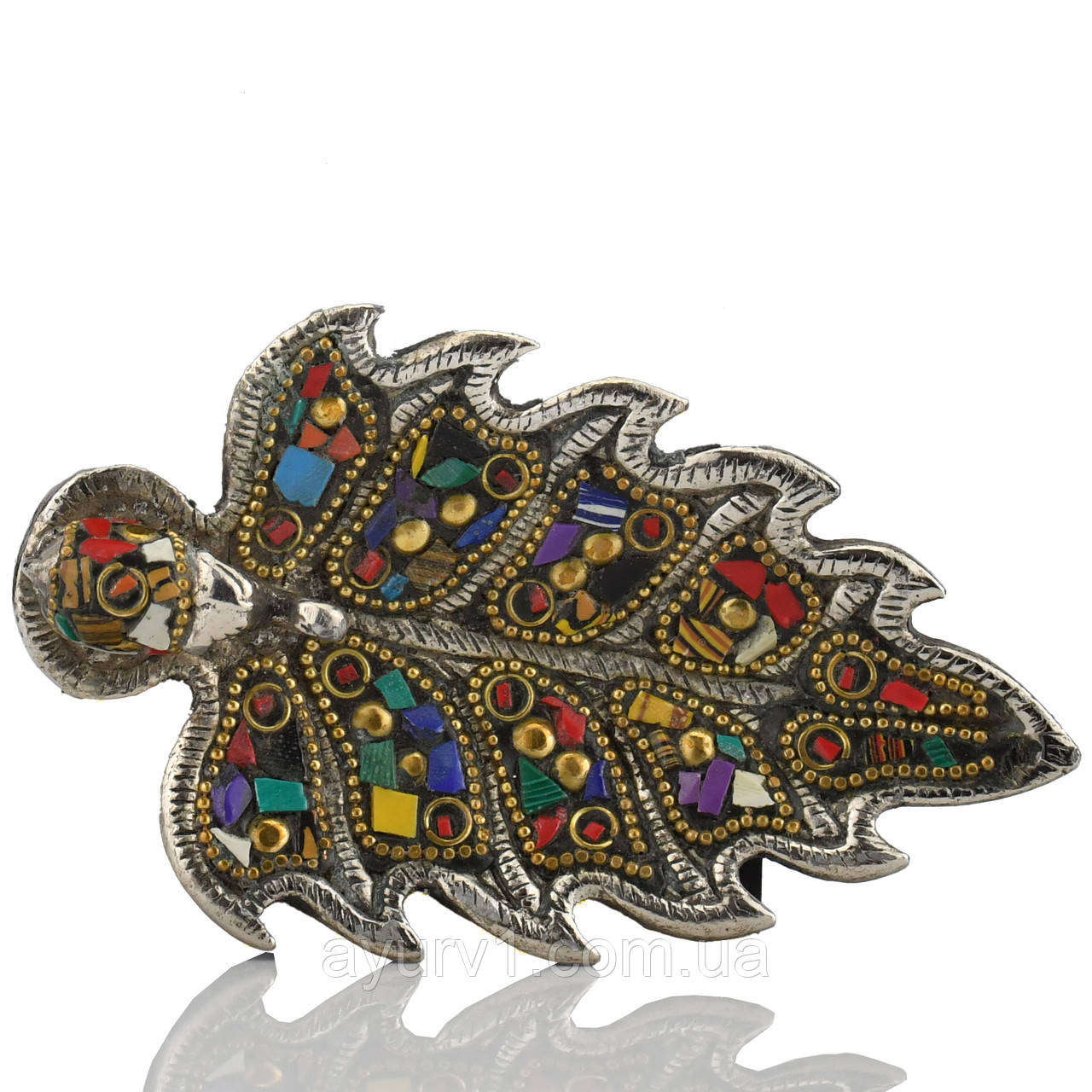 Підставка з металу для благовоній “Лист зі слоном” (Індія) Різнокольорова