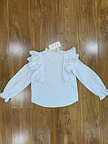 Опт блуза біла дитяча з довгим рукавом Рюші р 128-152 біла