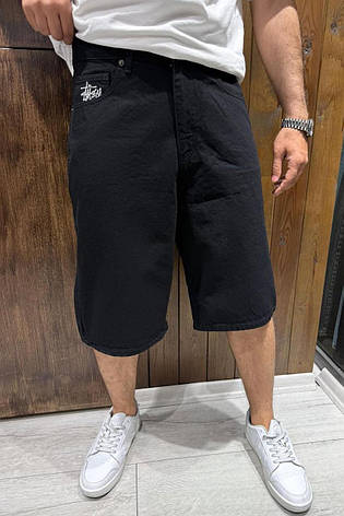 Шорти "баггі" джинсові чоловічі Stussy 25-458 чорні, фото 2
