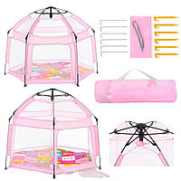 Намет-манеж MR 1512 рожевий 146×127×110 см з килимком 136×114 см автоматичне встановлення сітчасті стінки