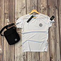 Футболка чоловіча Stone Island біла брендова молодіжна Стон Айленд з патчем
