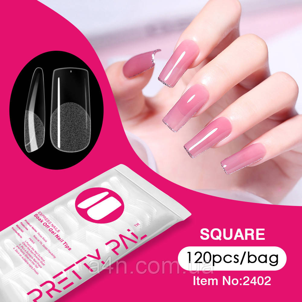 Гелеві типси 120 шт. - стилет, soak-off рідкі типси (накладні нігті) PRETTY PAL, фото 1