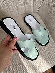 Шкіряні шльопанці морська хвиля на чорній підошві 37 розмір