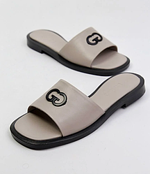 Шльопки шкіряні жіночі комфортні бежеві