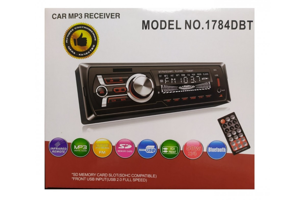 Автомагнітола ПІОНЕР 1784 Bluetooth — USB+RGB підсвітка+FM+AUX