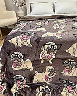 Ковдра дитяча зимова тепла полуторна на еко хутрі 150х210 Мопси