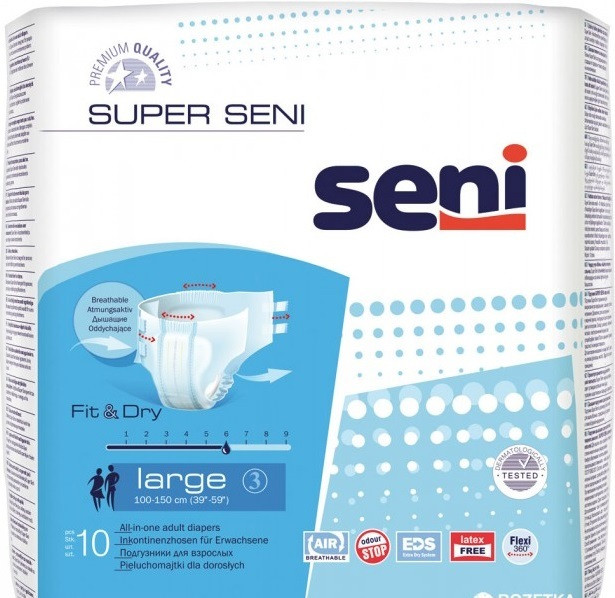 Підгузки для дорослих Super Seni Large 100-150 см 10 шт 6 крап.