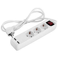 Подовжувач e.es.3.1.5.z.s.b.2.usb 3 гнізда, 1.5 м, з/к, USB-зарядкою, вимикачем, baby protect