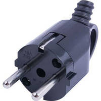 Вилка побутова e.plug.angle.006.16, із заземленням, 16 А, кутова, чорна, з ручкою