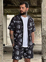 Літній чоловічий мілітара комплект OBLIVION War black (Польща), Чоловічий тактичний комплект шорти сорочка шорти