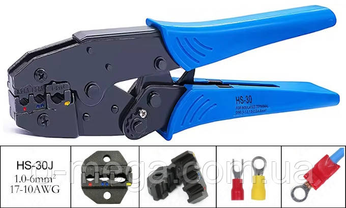 Кліщі механічні HS-30 для обпресування наконечників, конекторів та гільз в ізоляції 0.5-6 мм², фото 1