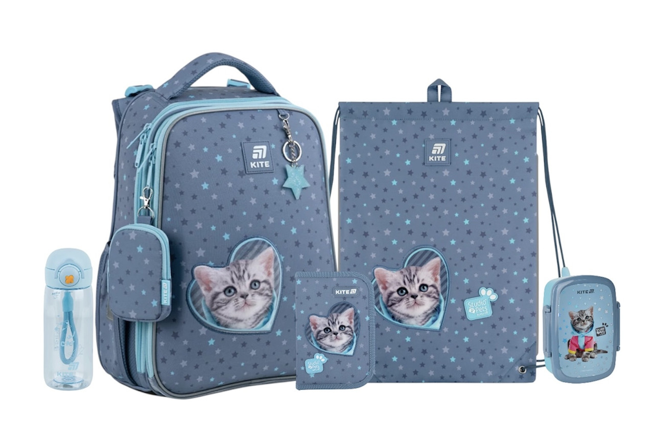 Шкільний набір Kite Education Studio Pets (рюкзак, пенал, сумка, ланчбокс, пляшка) 130-145 см, фото 1