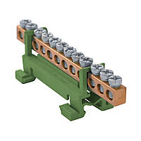 Шина нульова з основою для кріплення на DIN-рейку e.bs.stand.1.12.green 12 отворів, зелена